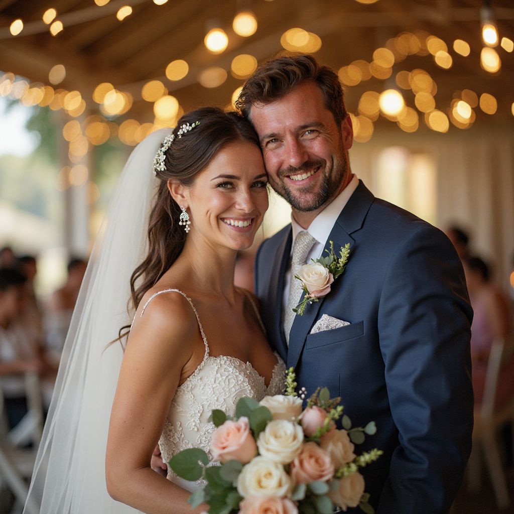 Happy couple at their wedding celebration