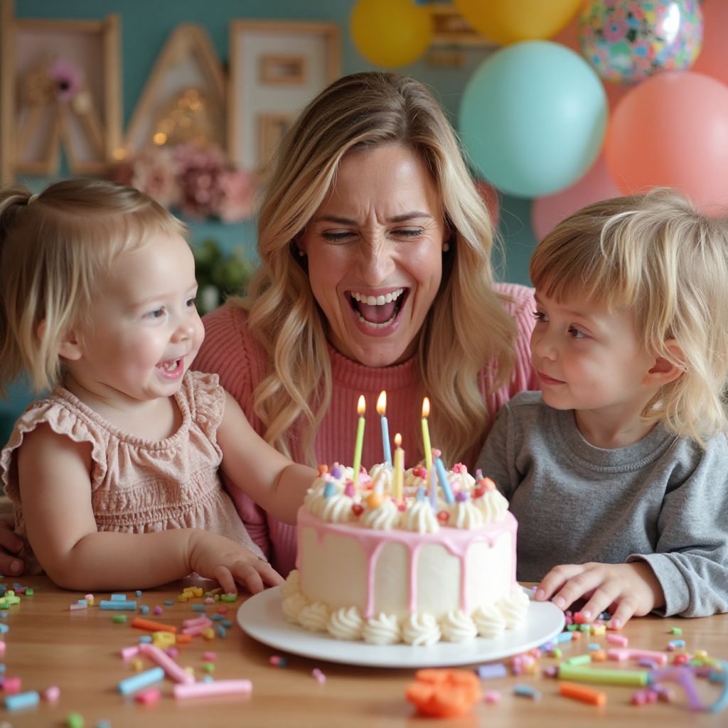 Isabelle Dubois happy mother from Calgary birthday party celebration